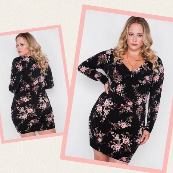 4 Love and Fun Dresses & Skirts - ✄🏷Plus Sz Black Floral Long Sleeve Mini Dress